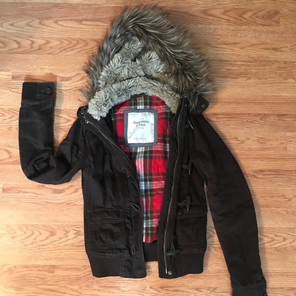 Abercrombie Bomber Jacket With Faux Fur and Plaid
